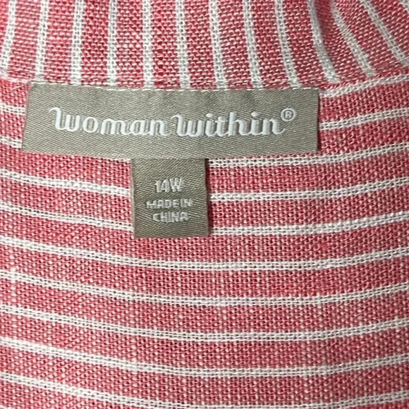 Woman Within Women’s Pink Linen Blend Stripe Midi Dress Size 14 - Picture 9 of 10